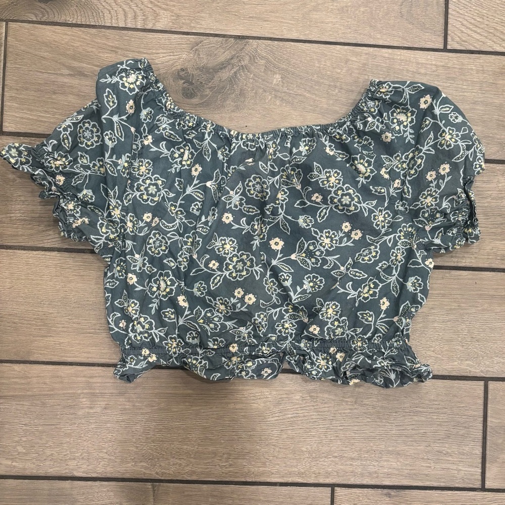 J.Crew Gathered Scoopneck Top Large Vintage Vines Floral Blouse - Picture 6 of 7